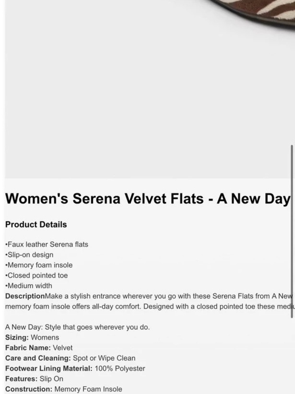 A New Day Serena Velvet Flats Animal Print in Brown & White NWT - Picture 4 of 4
